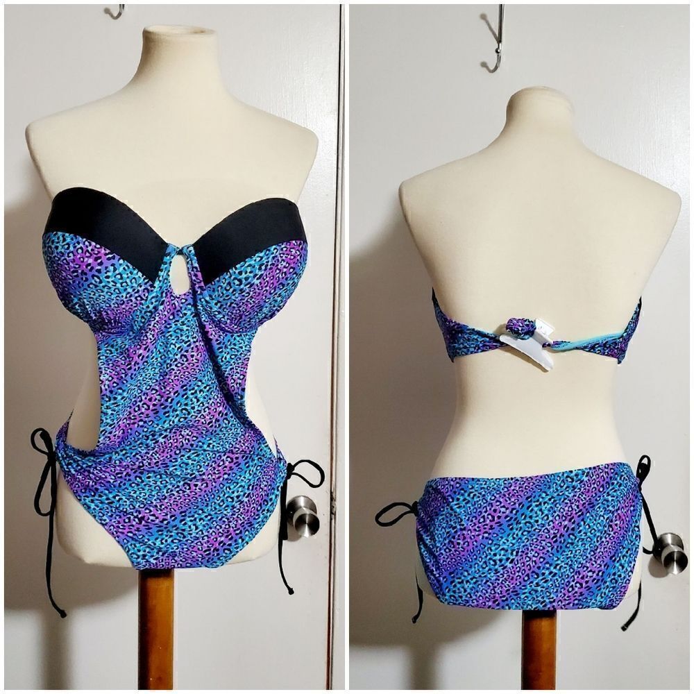 Bongo Blue/Purple Animal Print Swimsuit Size Large Large